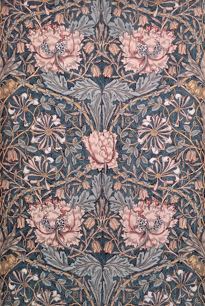 「スイカズラ」、1876年（プリントコットン） 作： ウィリアム・モリス