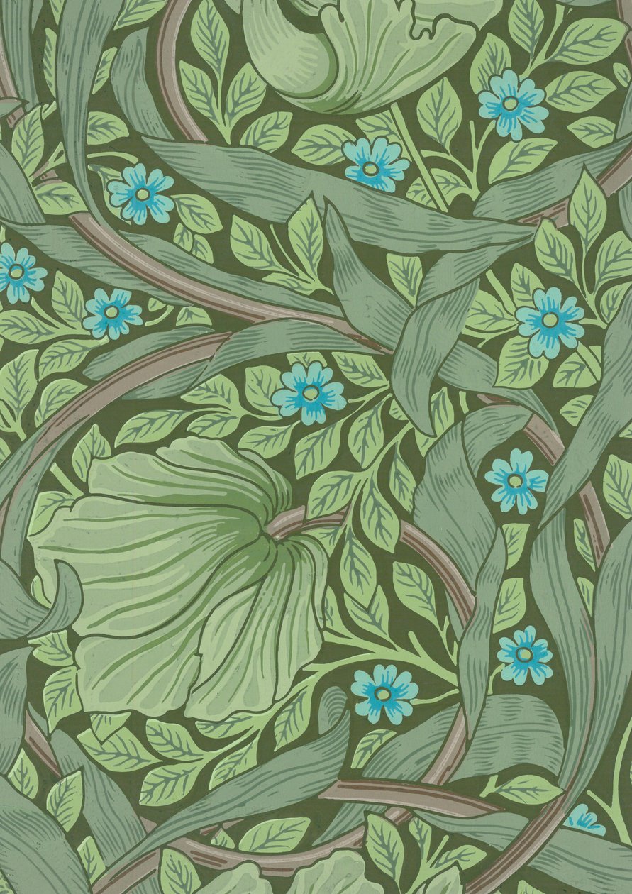ウィリアム・モリス 「忘れな草」の壁紙サンプル 1870年頃 （カラー木版画 作： ウィリアム・モリス
