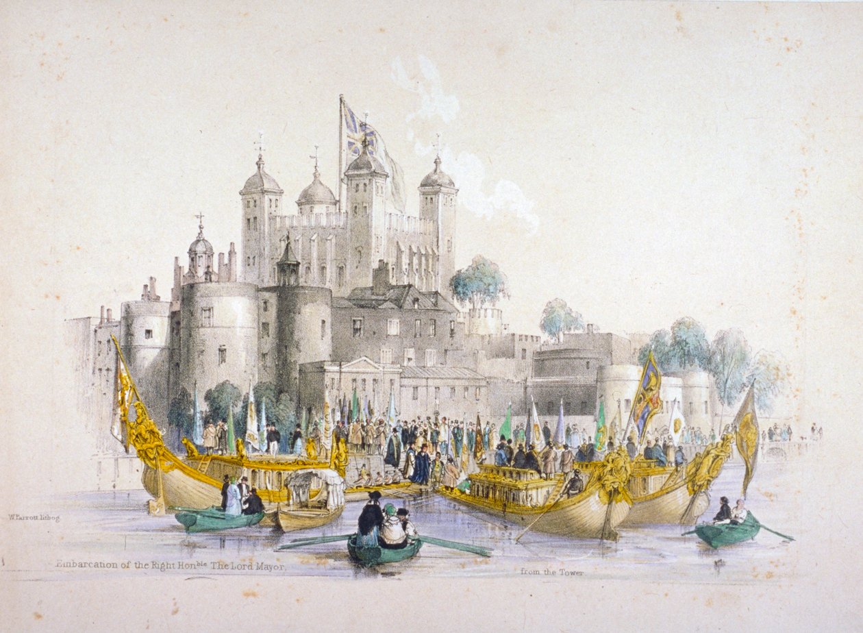 ロンドン塔から出航するトーマス・ジョンソン市長一行（1840年 作： ウィリアム・パロット