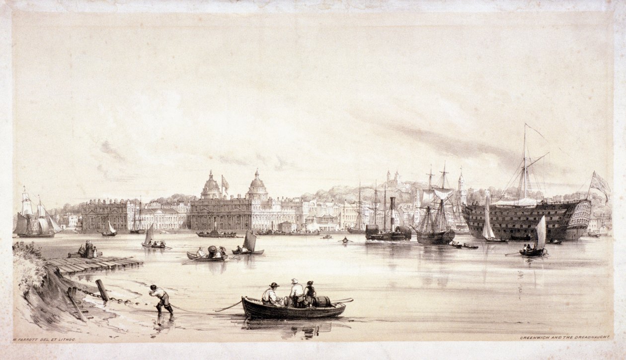 テムズ川を渡るグリニッジの眺め、ロンドン、c1841。 作： ウィリアム・パロット