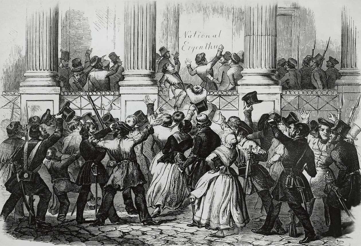 ウィリアム1世の宮殿の前で行われたベルリン革命（1848年3月、ドイツ 作： アレクサンドルガブリエル（後）デカンプ