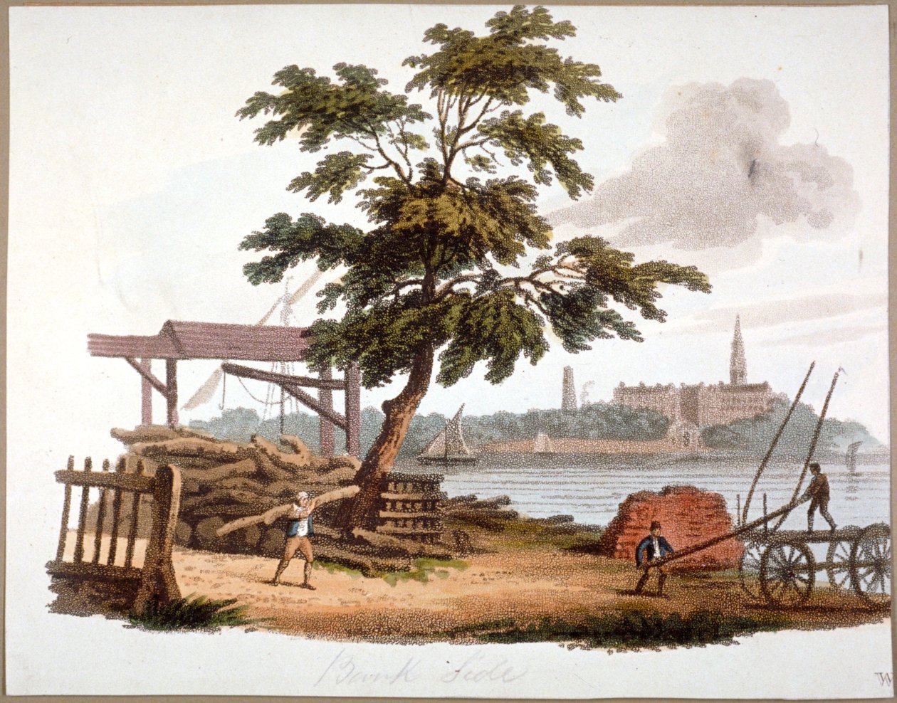 しかし、バンクサイド、サザーク、ロンドン、c1810での木材の移動 作： ウィリアム・ピケット