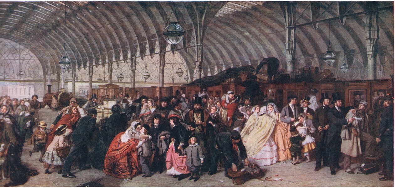 ウェーバリーブックカンパニーリミテッド発行のイギリス人のカッセルの歴史からの鉄道駅、1940年頃 作： ウィリアム・パウエル・フリス