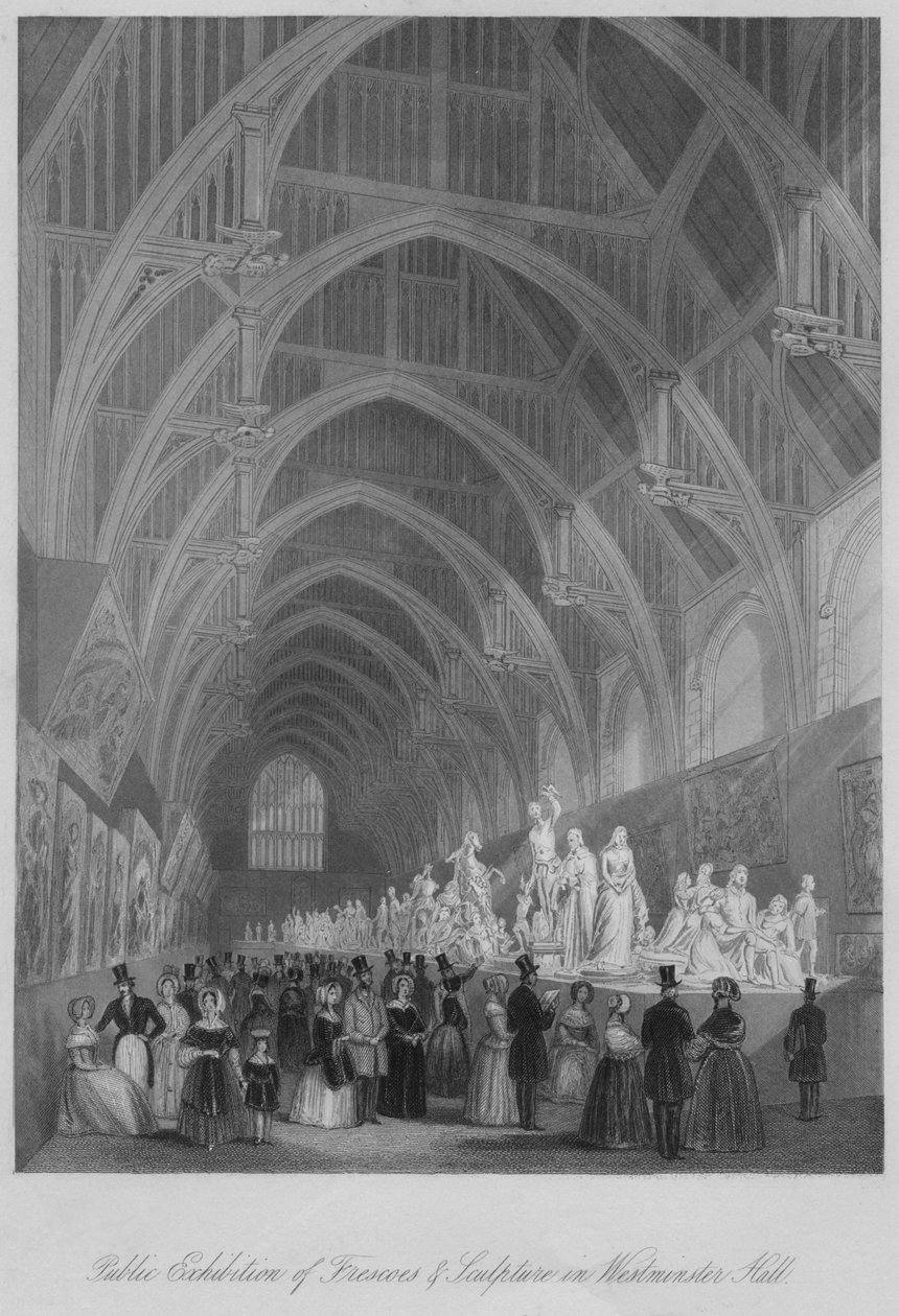 ウェストミンスターホールのフレスコ画と彫刻の公開展、c1841 作： ウィリアム・ラドクリフ