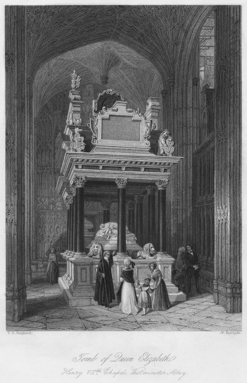 エリザベス女王の墓：ヘンリー7世の礼拝堂、ウェストミンスター寺院、c1841