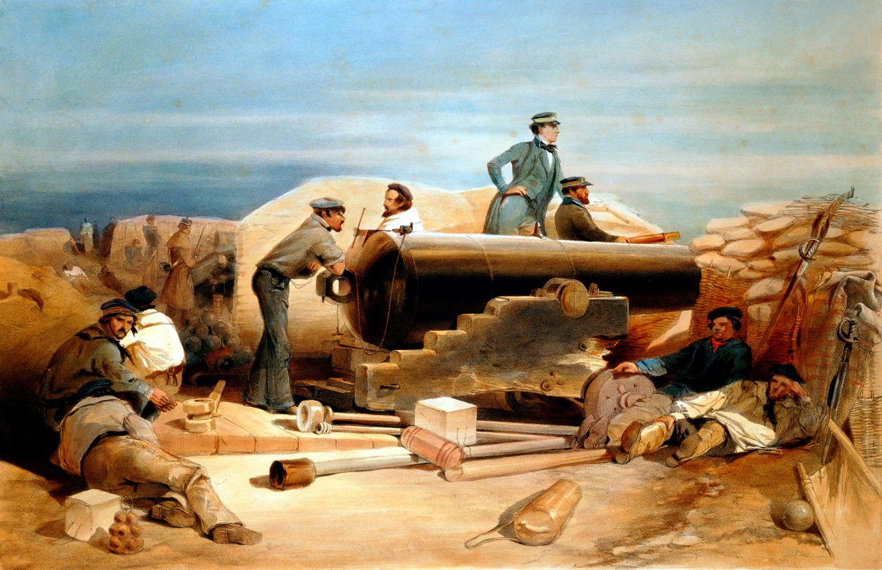 A Quiet Day in Diamond Battery - portrait of a Lancaster 68-pounder」クリミア戦争1855-1856年 作： ウィリアムシンプソン