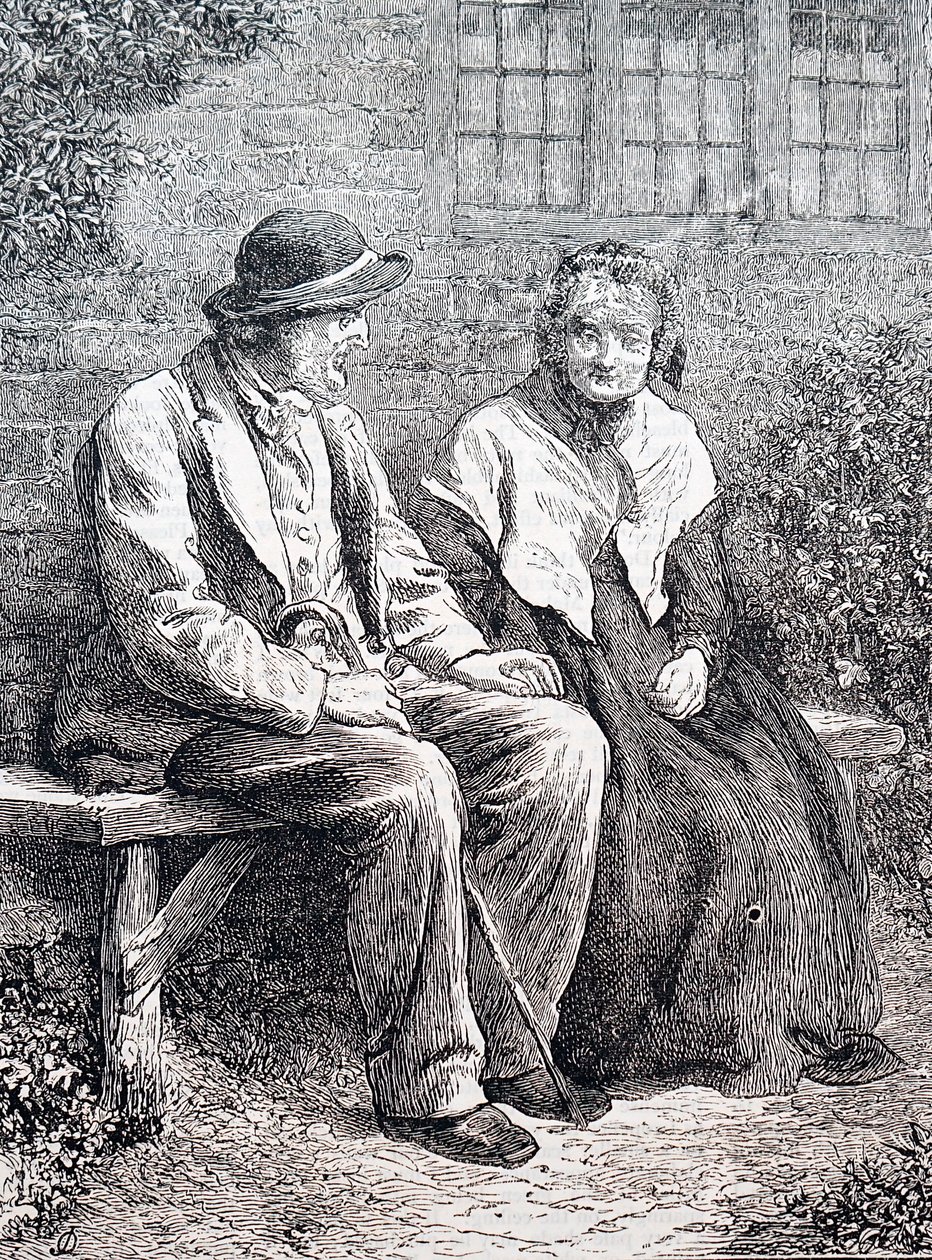 老夫婦。イギリスのイラストレーター、ウィリアム・スモール(1843-1929)によるもの。1880年（彫刻 作： ウィリアム・スモール