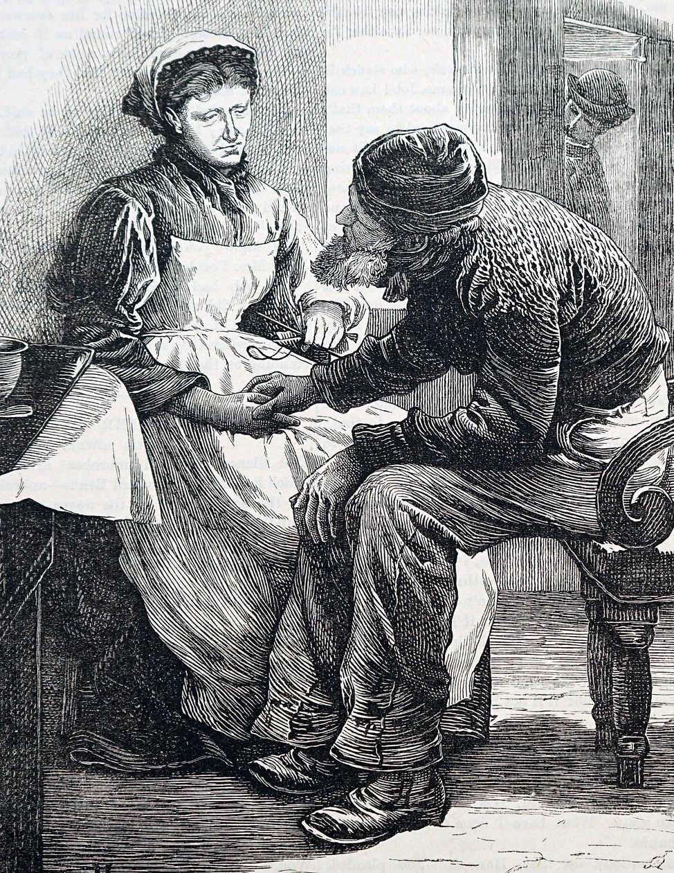 老夫婦。イギリスのイラストレーター、ウィリアム・スモール(1843-1929)によるもの。1880年（彫刻 作： ウィリアム・スモール