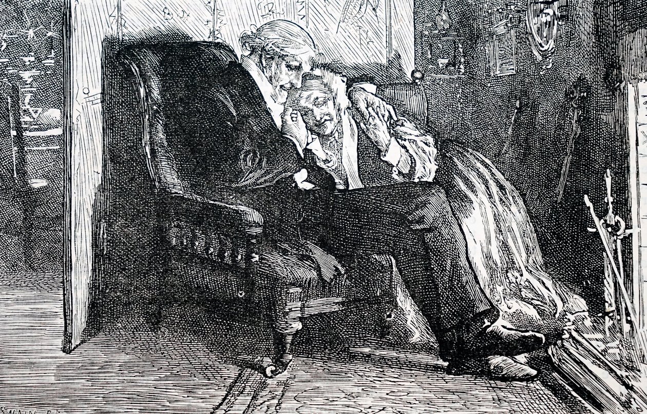 老夫婦。イギリスのイラストレーター、ウィリアム・スモール(1843-1929)によるもの。1880年（彫刻 作： ウィリアム・スモール
