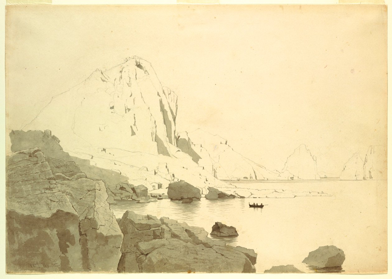 デッサン、南海岸とファラリオーネを示すイタリア、カプリ島の眺め、1865年頃 作： ウィリアム・スタンリー・ハセルティン