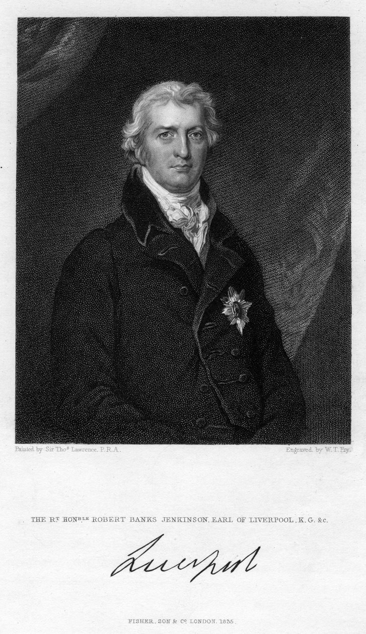 ロバートジェンキンソン、2度目のリバプール伯、イギリスの政治家で首相、1835年。 作： ウィリアム・トーマス・フライ
