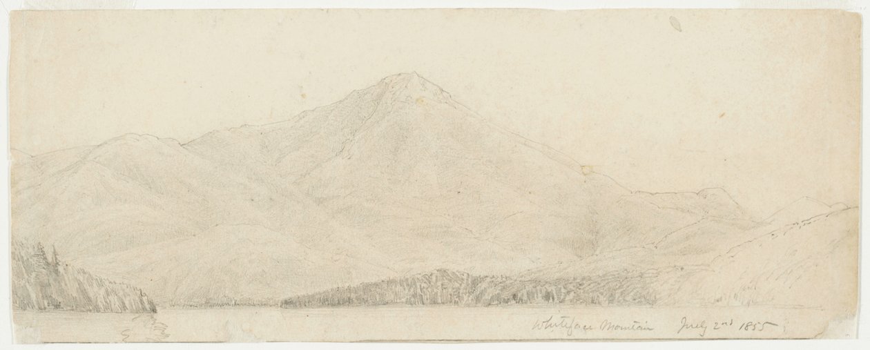 ホワイトフェイスマウンテン、1855年（バフウーヴ紙にグラファイト） 作： ウィリアム・トロスト・リチャーズ