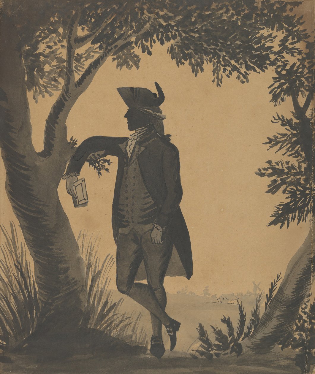本を持って木に寄りかかっている若い男性、1780-89年頃。 作： ウィリアムウェリングス