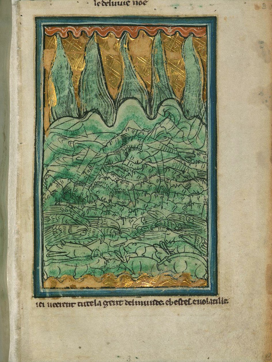 「ノアの洪水」、c.1250（羊皮紙のインクと顔料） 作： ウィリアム・ド・ブレイルズ