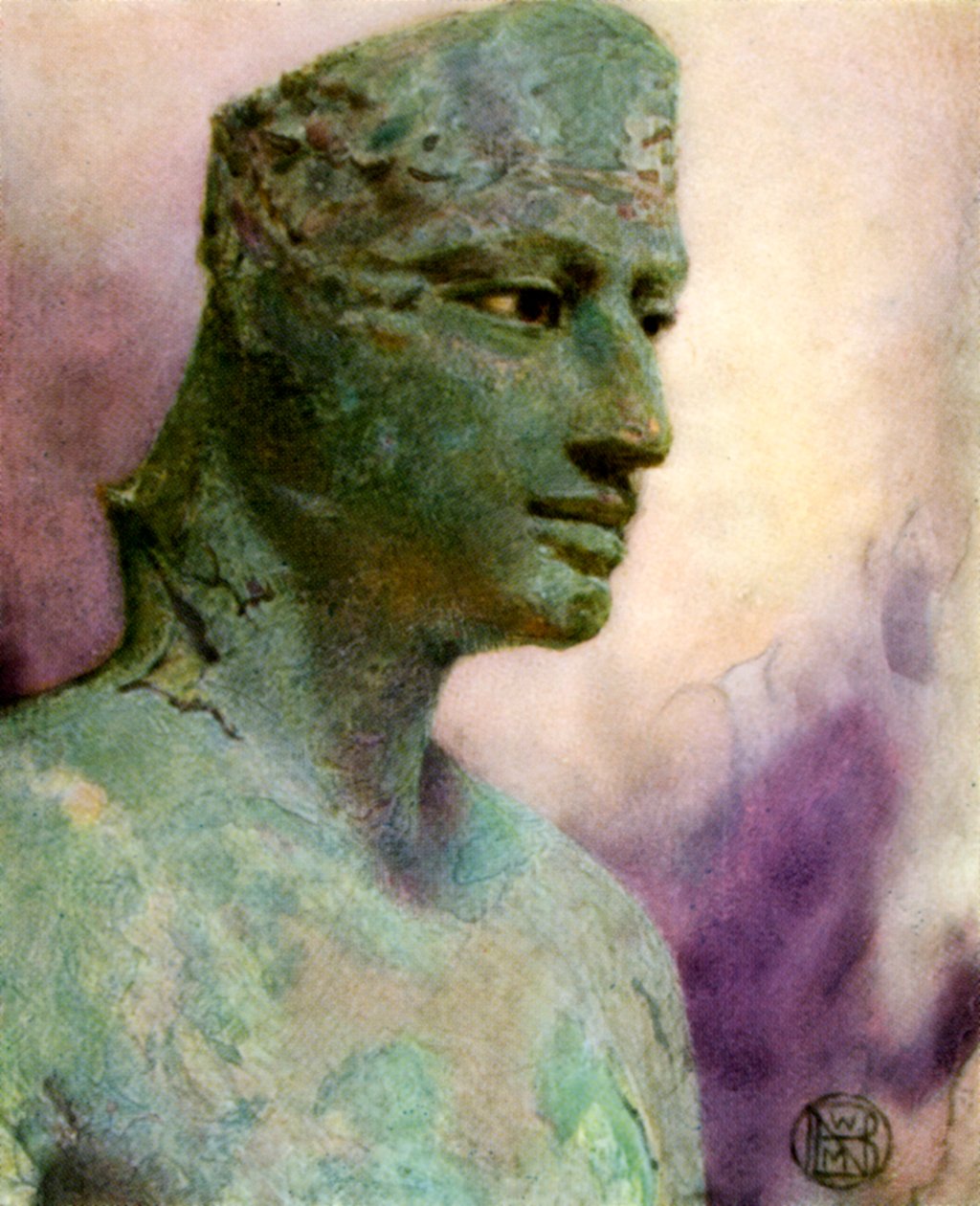 紀元前24〜23世紀の古代エジプトのファラオ、ペピー1世の銅像の頭部。紀元前1926年。 作： ウィニフレッド・メイベル・ブラントン