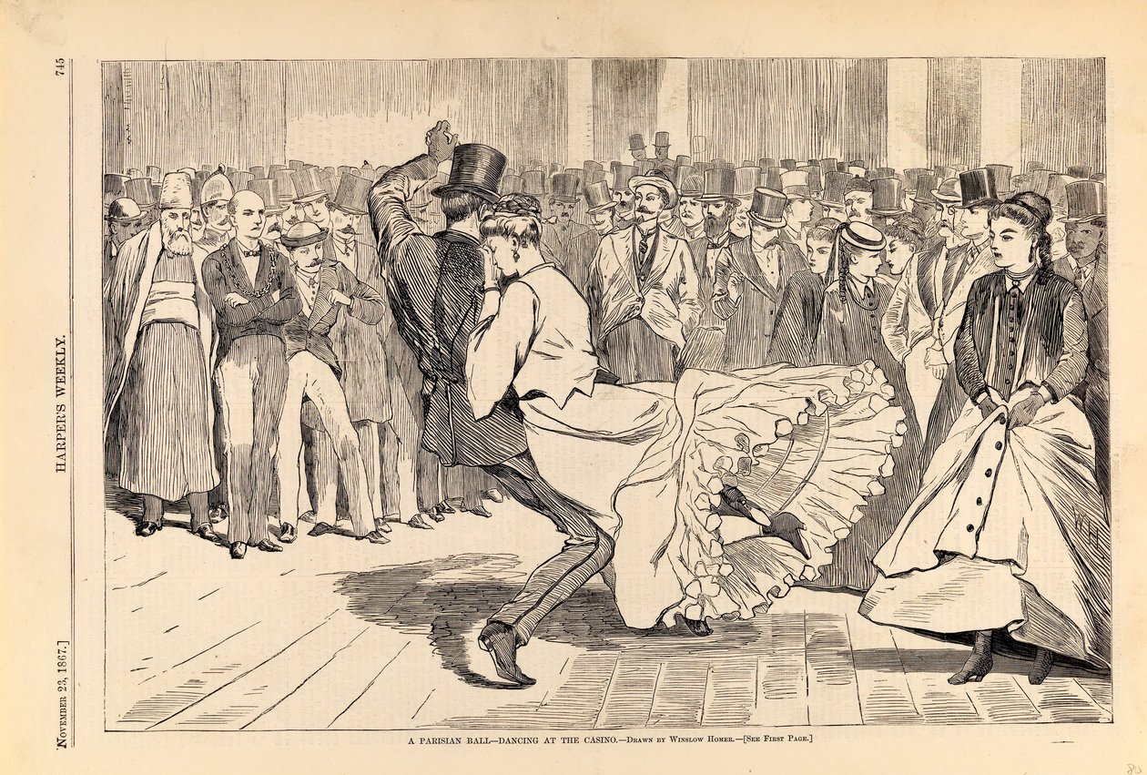 パリの舞踏会--カジノでのダンス（『ハーパーズ・ウィークリー』1867年11月23日号より 作： ウィンスロー・ホーマー