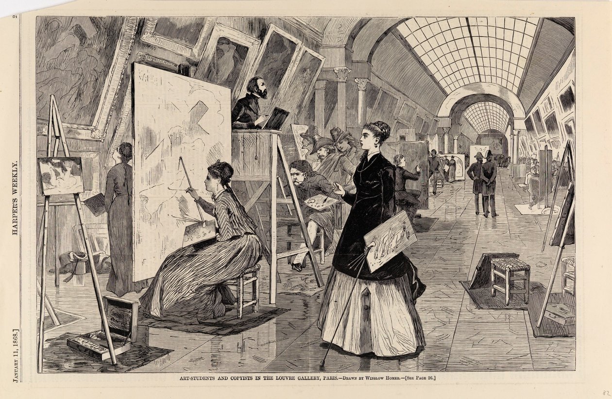 パリのルーヴル美術館の画学生と模写家たち（1868年1月11日付『Harper