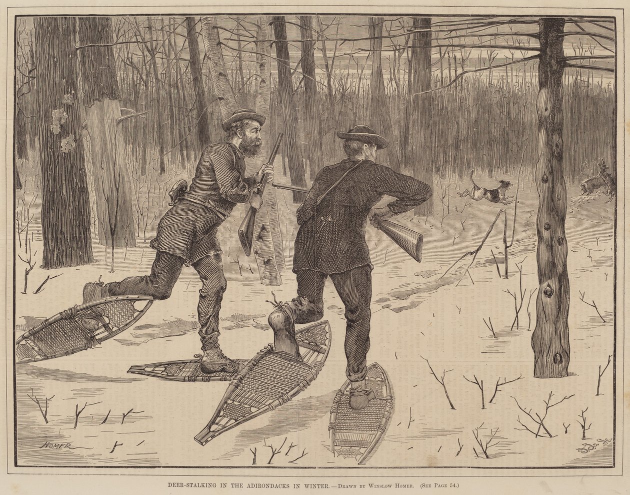 Deer-Stalking in the Adirondacks in Winter』（1871年刊）。 作： ウィンスロー・ホーマー