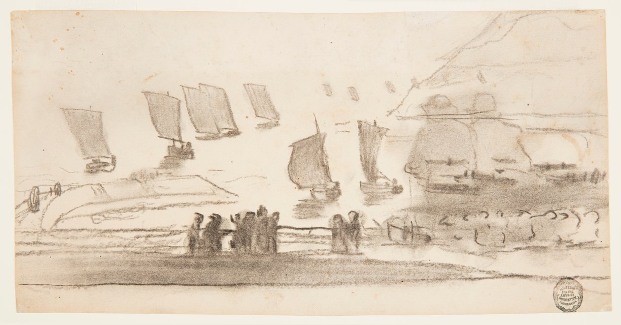 素描《漁船と人々のいる浜辺の風景》カラーコーツ、イギリス、1881-82年 作： ウィンスロー・ホーマー
