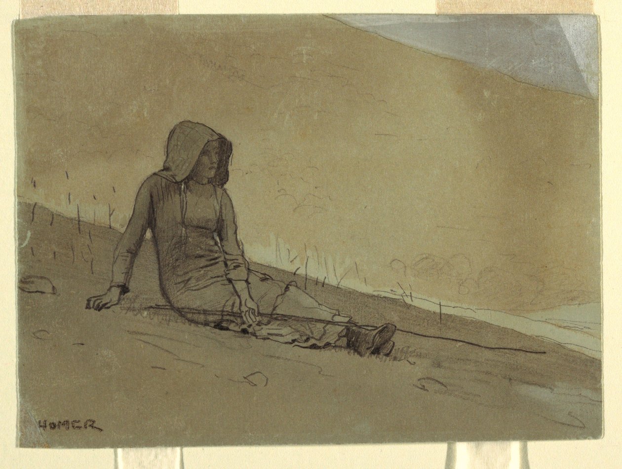 デッサン、丘の中腹に座る少女、1878年 作： ウィンスロー・ホーマー