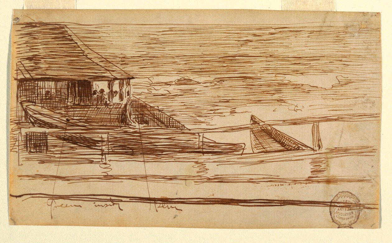 デッサン《浜辺のドリーと手すりの家》カラーコーツ、イギリス、1881年 作： ウィンスロー・ホーマー