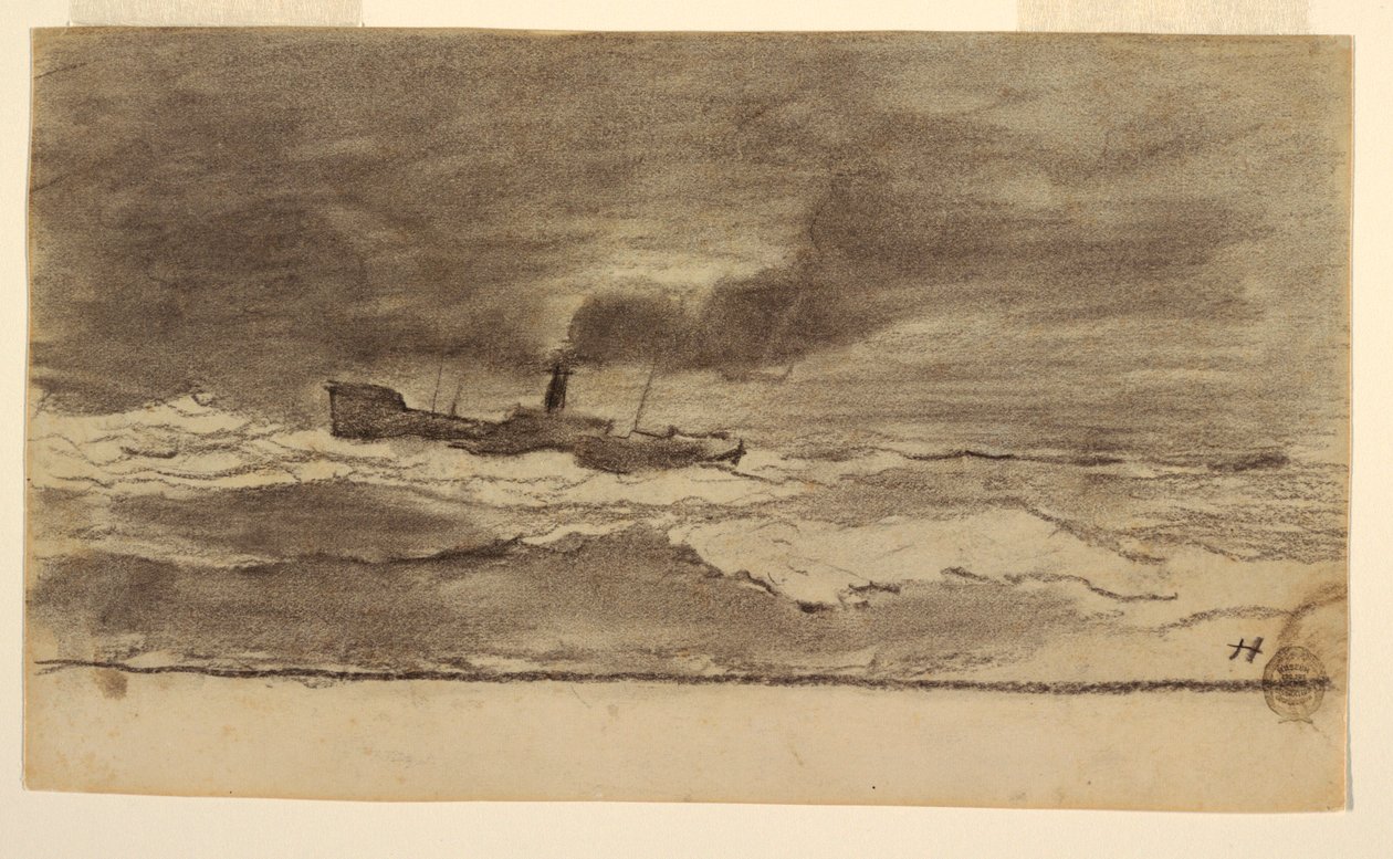 素描《漁船のある海景》カラーコーツ、イギリス、1881-82年 作： ウィンスロー・ホーマー