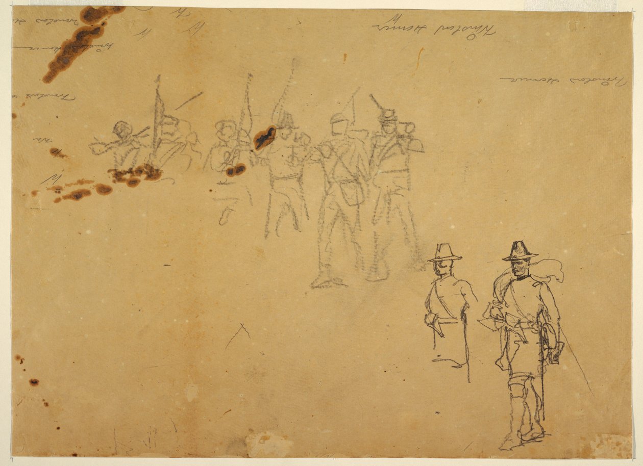 素描、歩兵単身フィギュアのスケッチと練習用サイン、1862年 作： ウィンスロー・ホーマー