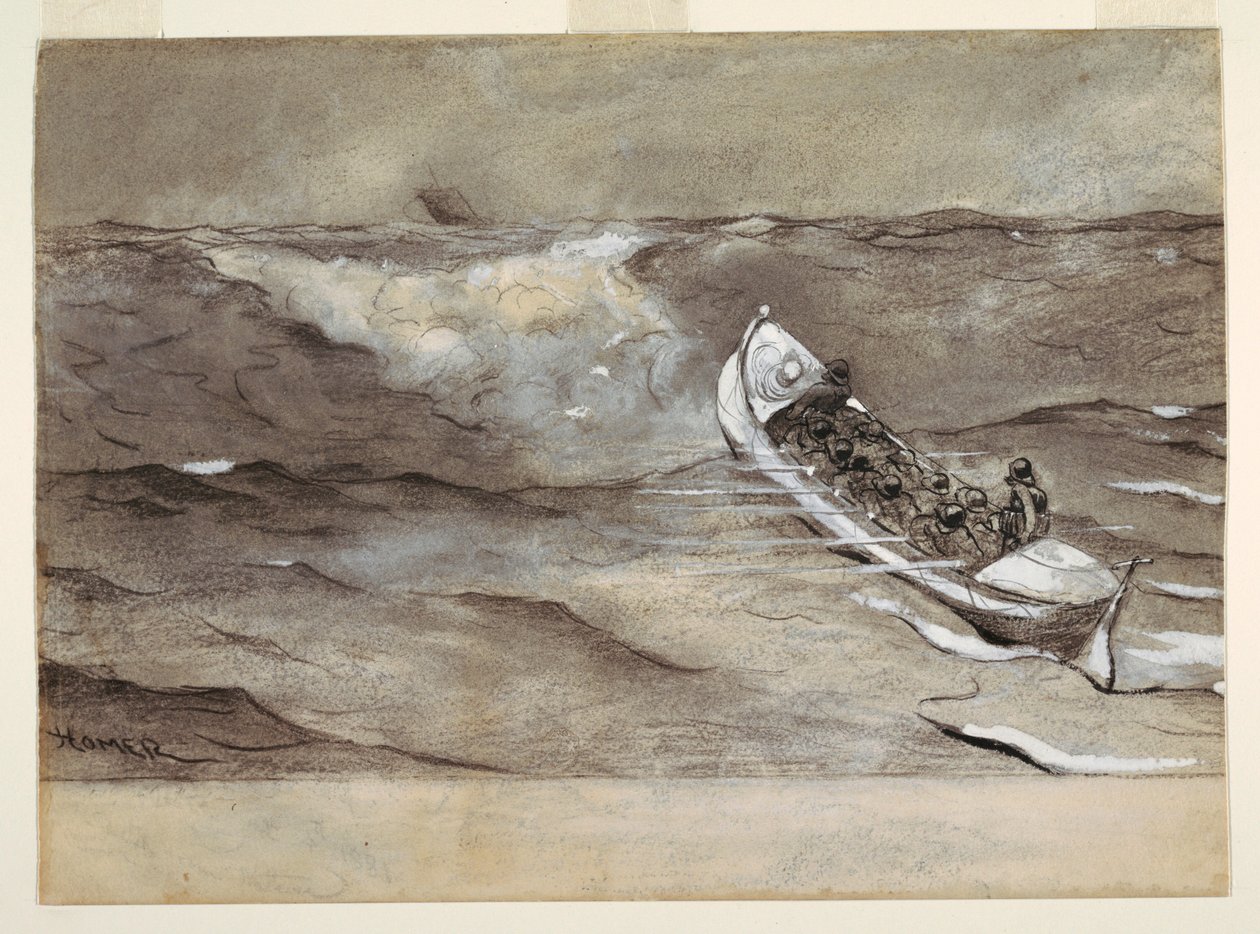 素描、ライフ・ボート、水彩画のための習作「難破船 "アイアン・クラウン"」、1881年 作： ウィンスロー・ホーマー