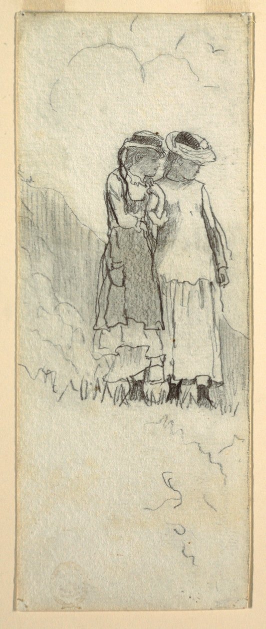 デッサン、野原にいる二人の少女、1879年 作： ウィンスロー・ホーマー