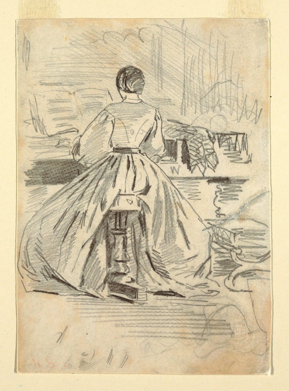 素描《ピアノを弾く女》1862年 作： ウィンスロー・ホーマー