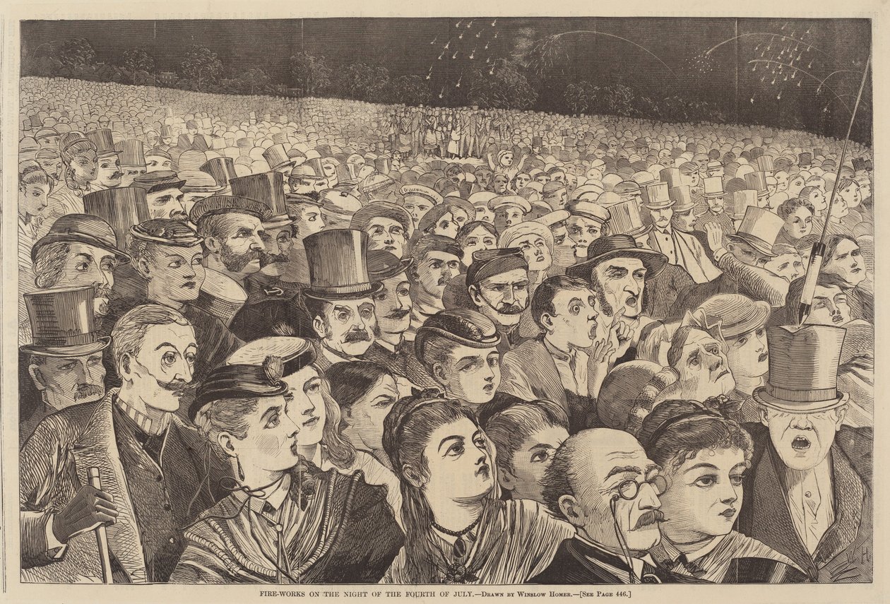 Fire Works on the Night of Fourth of July（7月4日の夜の花火）、1868年発行。 作： ウィンスロー・ホーマー
