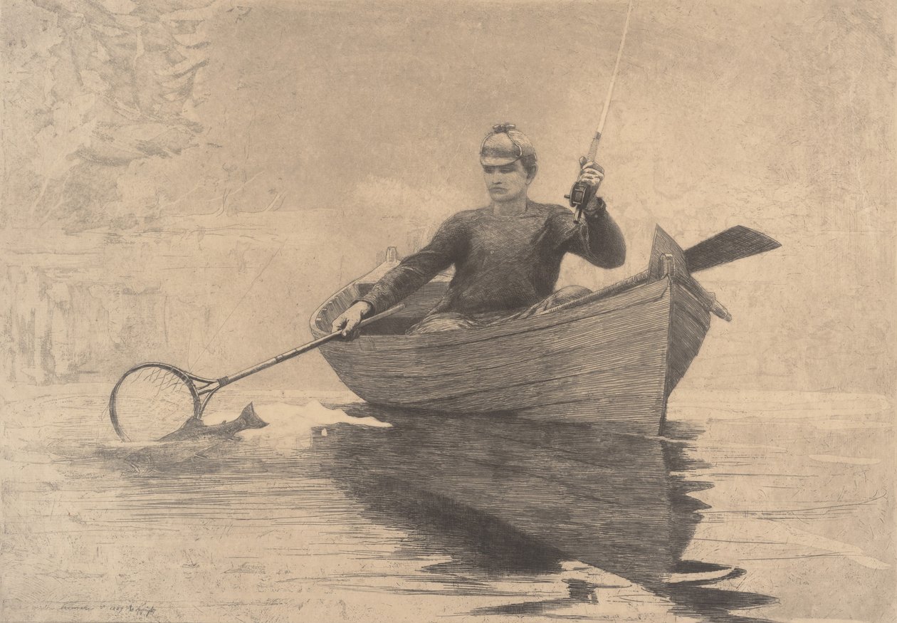 フライフィッシング、サラナク湖、1889年 作： ウィンスロー・ホーマー