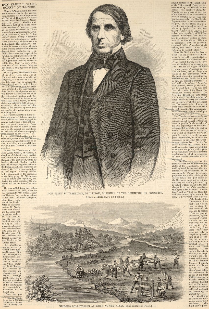 イリノイ州のエリフ・B・ウォッシュバーン閣下、商務委員会委員長、1860年3月17日付『ハーパーズ・ウィークリー』より 作： ウィンスロー・ホーマー