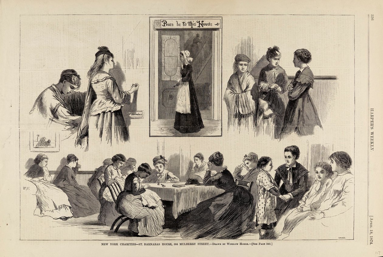 ニューヨークの慈善活動--聖バルナバ・ハウス（1874年4月18日付『ハーパーズ・ウィークリー』誌より 作： ウィンスロー・ホーマー