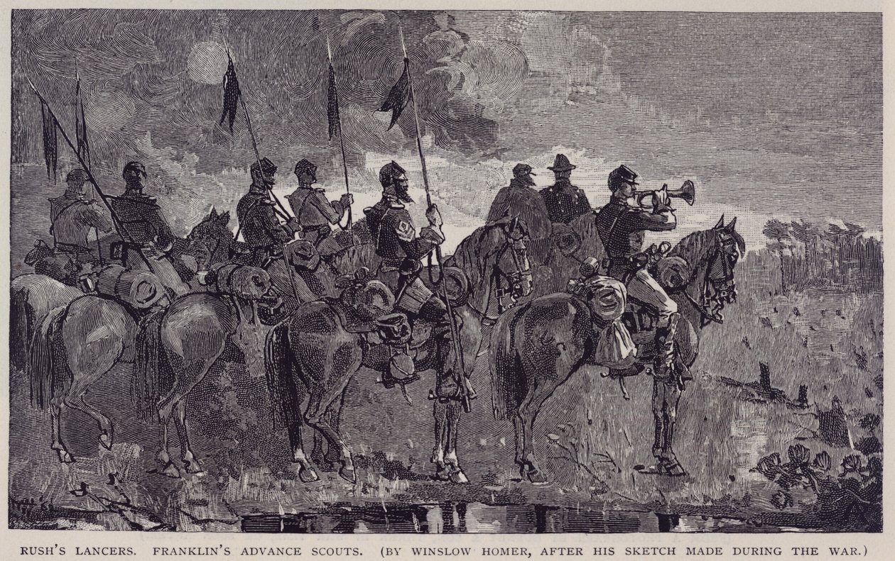 ラッシュのランサーズフランクリンの先遣斥候隊（1886年5月、センチュリー誌より 作： ウィンスロー・ホーマー