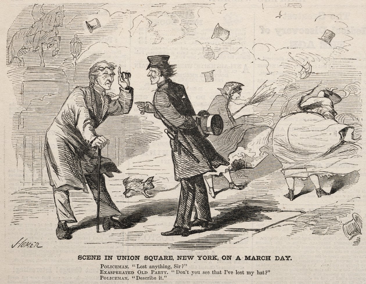 1860年3月の日のニューヨークのユニオンスクエアのシーン。 作： ウィンスロー・ホーマー