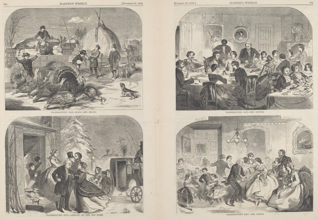 Thanksgiving Day - Ways and Means［左上］、1858年発行。 作： ウィンスロー・ホーマー