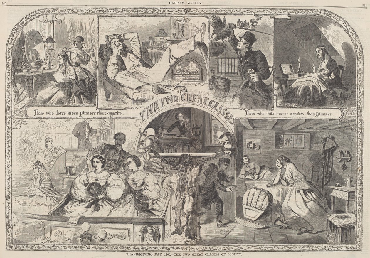 1860年の感謝祭-『社会の二大階級』（1860年刊）。 作： ウィンスロー・ホーマー