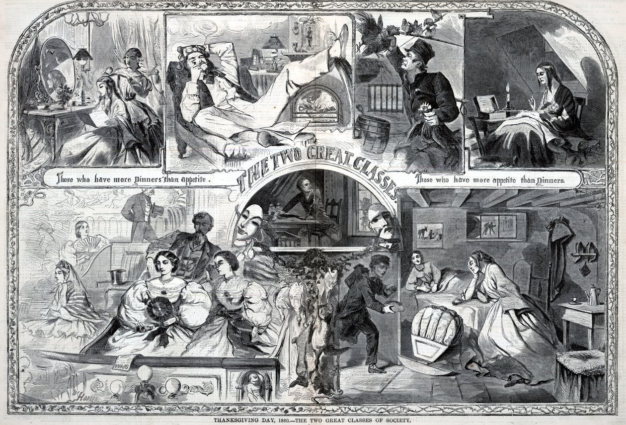 1860年12月1日、『ハーパーズ・ウィークリー』誌より、1860年感謝祭、社会の二大階級 作： ウィンスロー・ホーマー