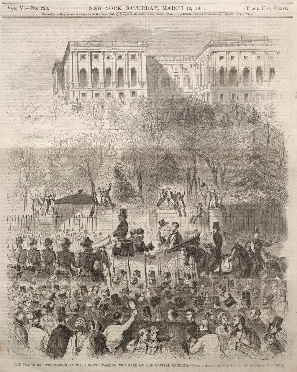 1861年の首都のゲートを通過するワシントンでの最初の行列。 作： ウィンスロー・ホーマー