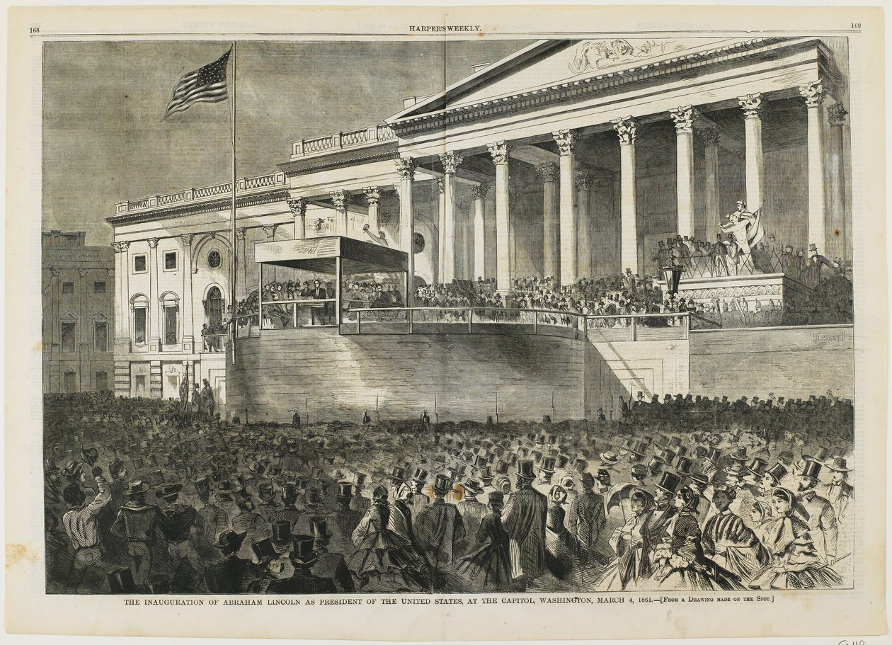 1861年3月4日、ワシントンの連邦議会議事堂にて行われた、エイブラハム・リンカーンのアメリカ合衆国大統領就任式 作： ウィンスロー・ホーマー