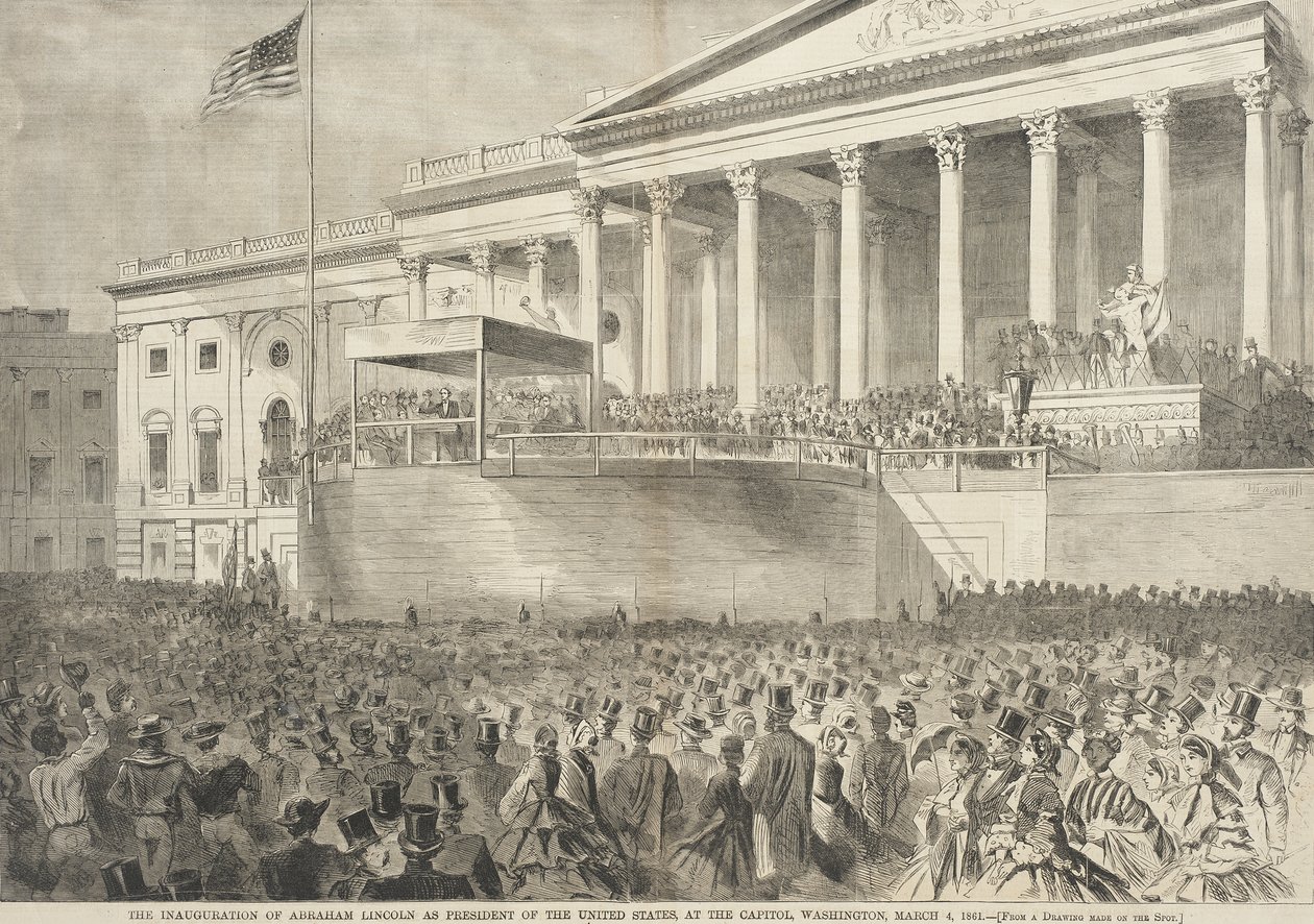 1861年3月4日、ワシントンD.C.の連邦議会議事堂にて行われた、エイブラハム・リンカーンのアメリカ合衆国大統領就任式 作： ウィンスロー・ホーマー