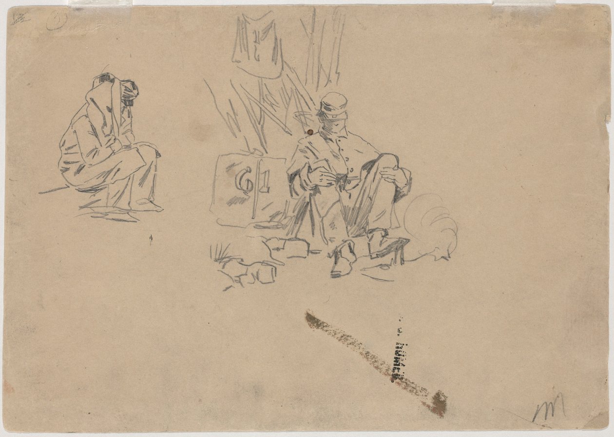 休憩中の 2 人の兵士 [裏面] 作： ウィンスロー・ホーマー