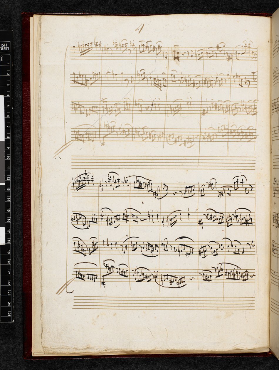 アダージョとフーガ ハ短調 K. 546, Add.28996, f.4v 作： ヴォルフガング・アマデウス・モーツァルト