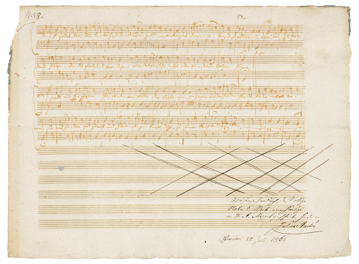 直筆音楽原稿、Zwei deutsche Kirchenlieder、K.343 作： ヴォルフガング・アマデウス・モーツァルト
