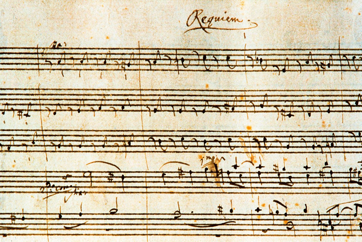 オーストリアの作曲家ヴォルフガング・アマデウス・モーツァルト（1756-1791）の「レクイエム」K.626の自筆譜。 作： ヴォルフガング・アマデウス・モーツァルト