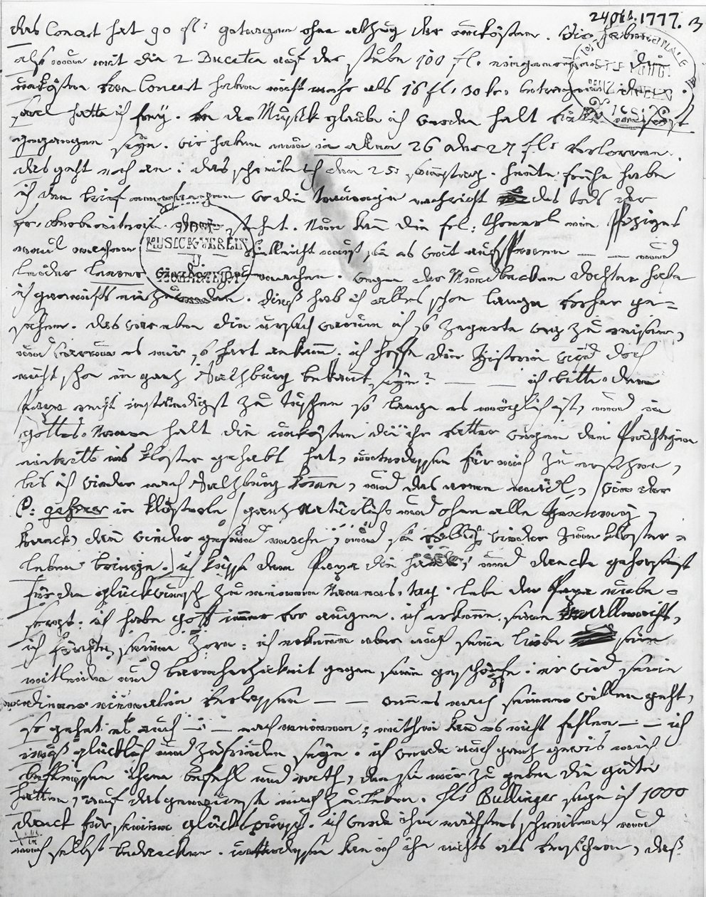 WAモーツァルトからの手紙。 1777年10月24日