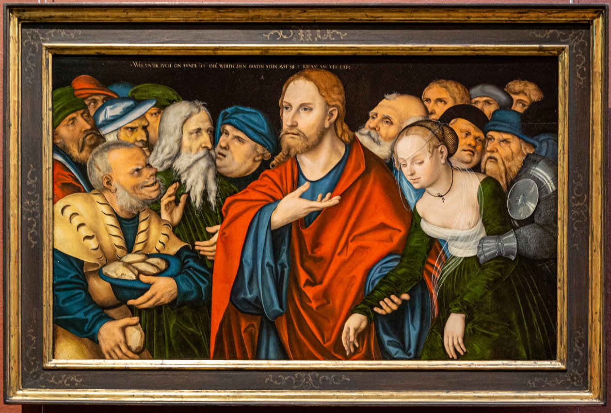 ドイツ語：Christus und die Ehebrecherin キリストと姦淫の女 作： ルーカス・クラナッハ・ザ・エルダーのワークショップ