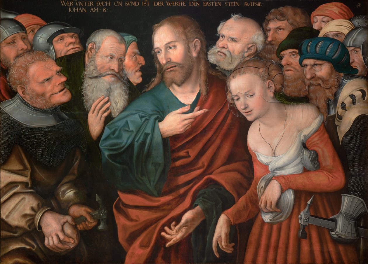 ドイツ語：Christus und die Ehebrecherin イエス・キリストと姦淫の女 作： ルーカス・クラナッハ・ザ・エルダーのワークショップ