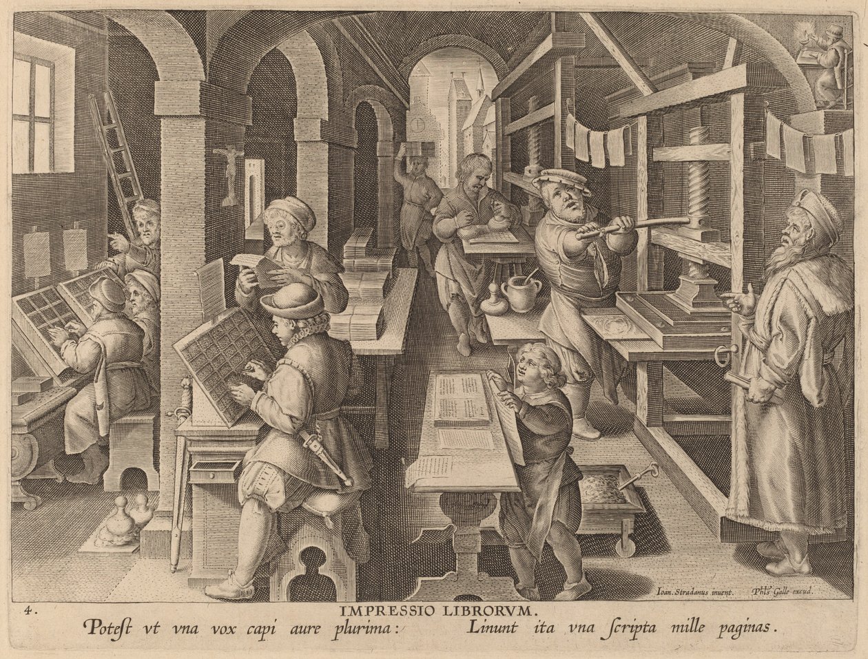 書籍の印刷 作： Jan van derStraet後のPhilipGalleのワークショップ